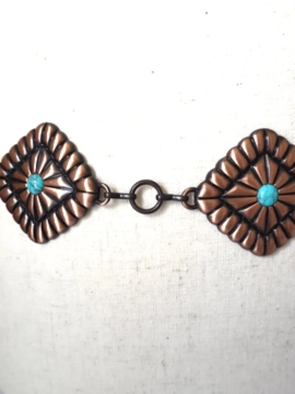 Turquoise Accent Diamond Shape Concho Copper-Tone Linked Waist Chain Belt 39